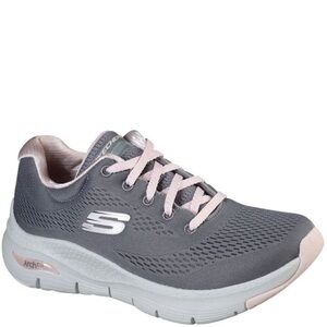 Skechers Arch Fit Women's Gray Athletic Shoes SN 149057 Pink Laces size 10